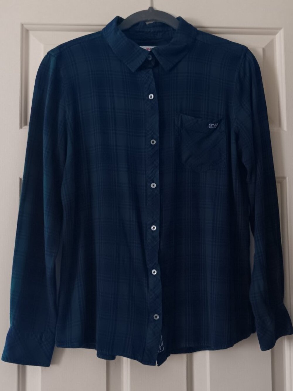 Vineyard Vines Women’s Plaid Shirt – Green/Navy Classic Whale Logo – 8